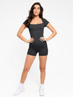Square Neck Short Sleeve Tummy Control Romper