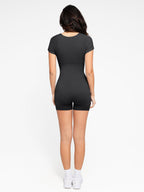 Square Neck Short Sleeve Tummy Control Romper