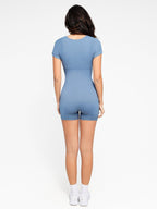 Square Neck Short Sleeve Tummy Control Romper