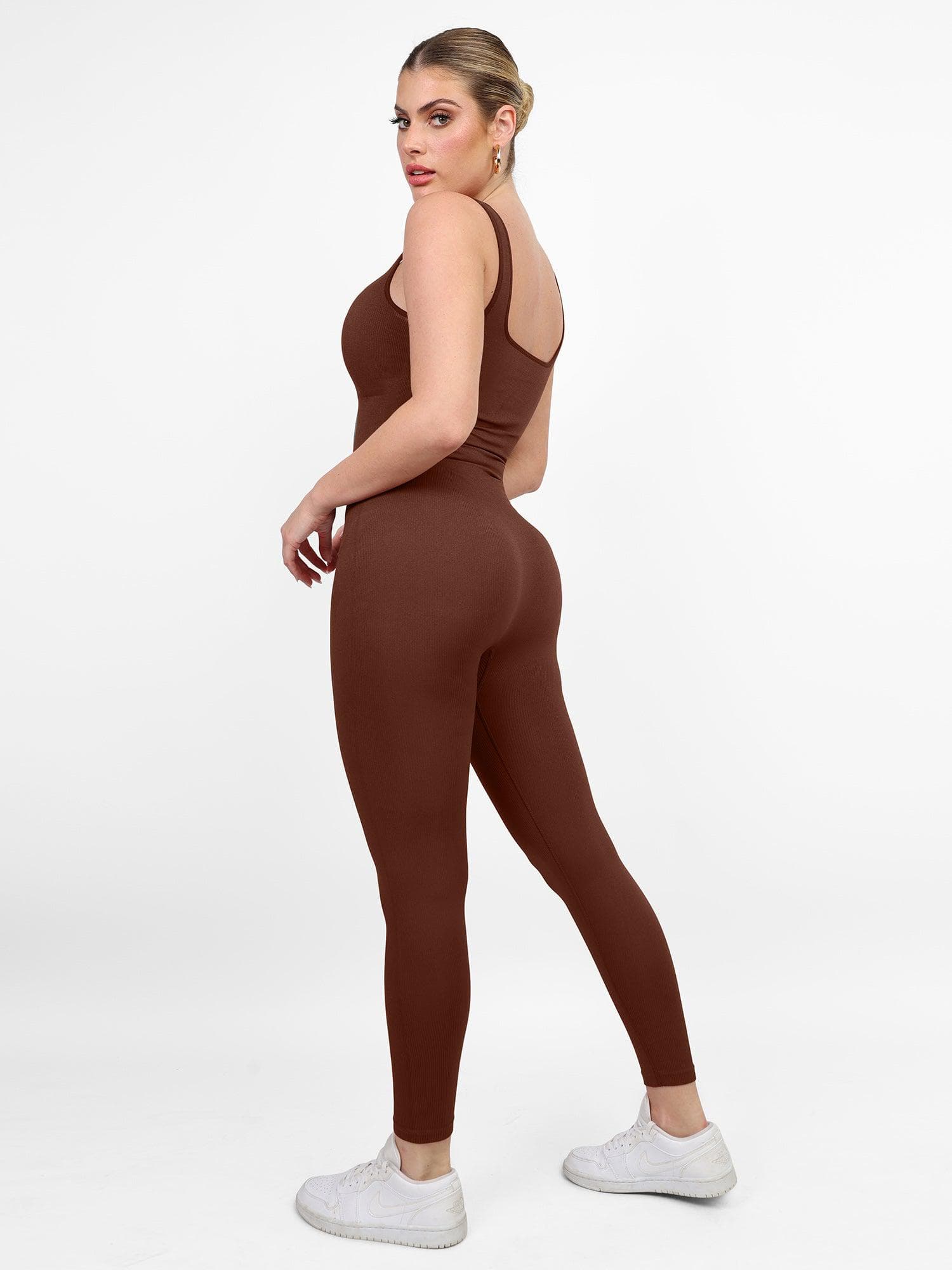 Retro Square Neck Seamless Sport Jumpsuit - Auxieswear