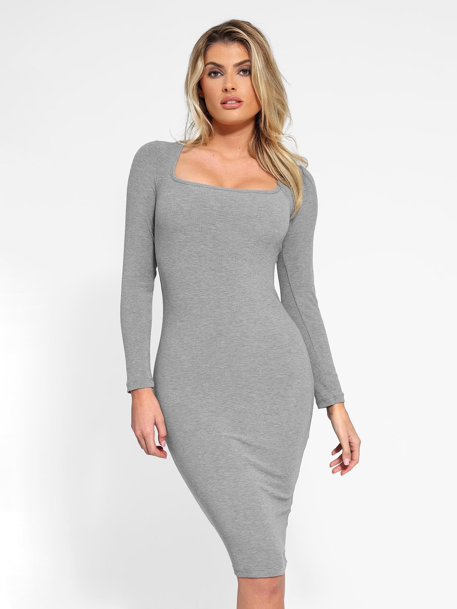 Retro Square Neck Waist Control Dress With Removable Bra Pads
