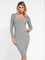 Retro Square Neck Waist Control Dress With Removable Bra Pads