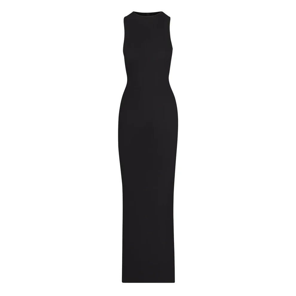 Crew Neck Ankle-Length Built-In Shapewear Dress