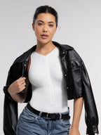 Stretch Knit Zip-Up Sleeveless Bodysuit