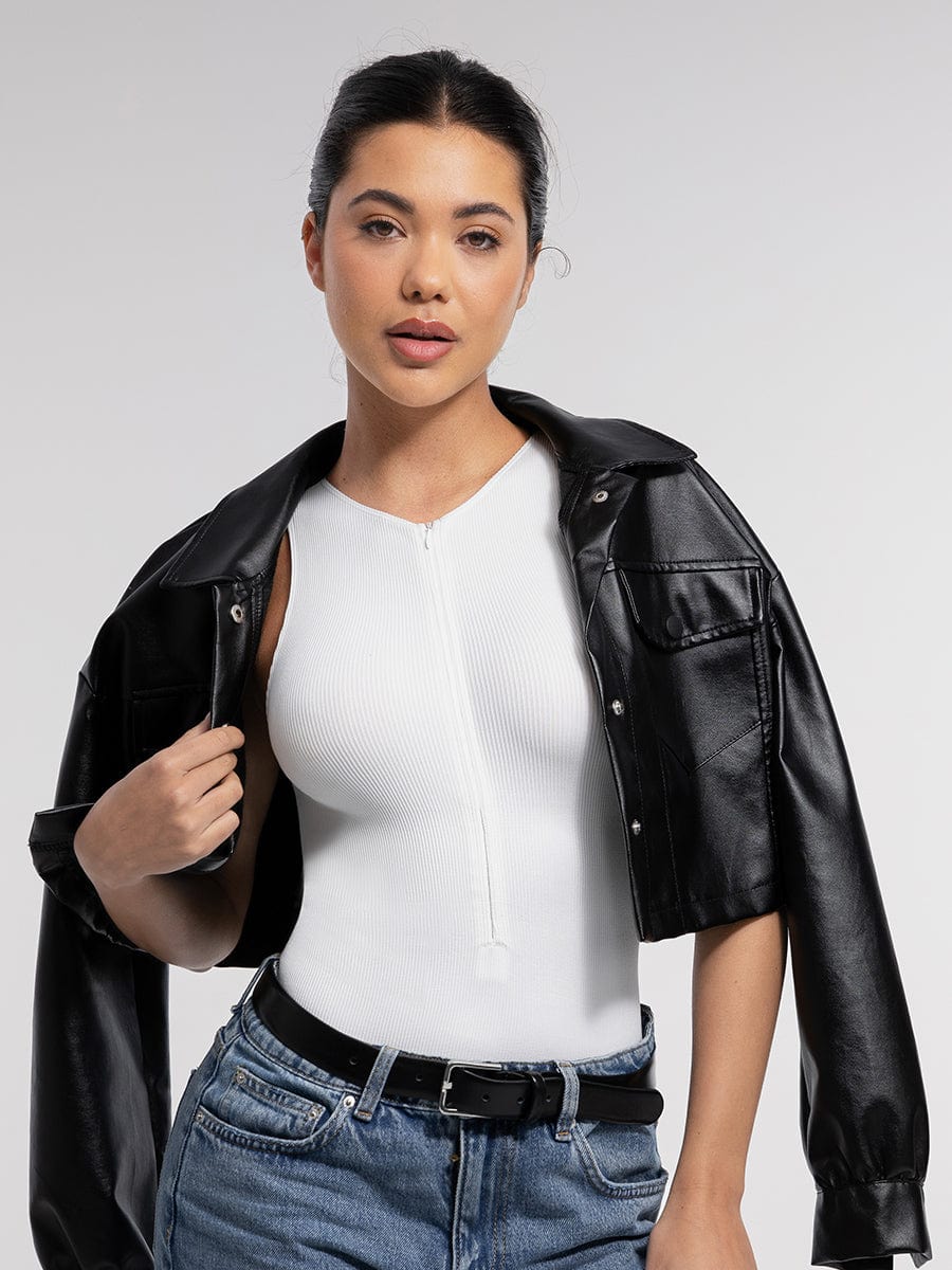 Stretch Knit Zip-Up Sleeveless Bodysuit - Auxieswear