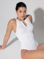 Stretch Knit Zip-Up Sleeveless Bodysuit