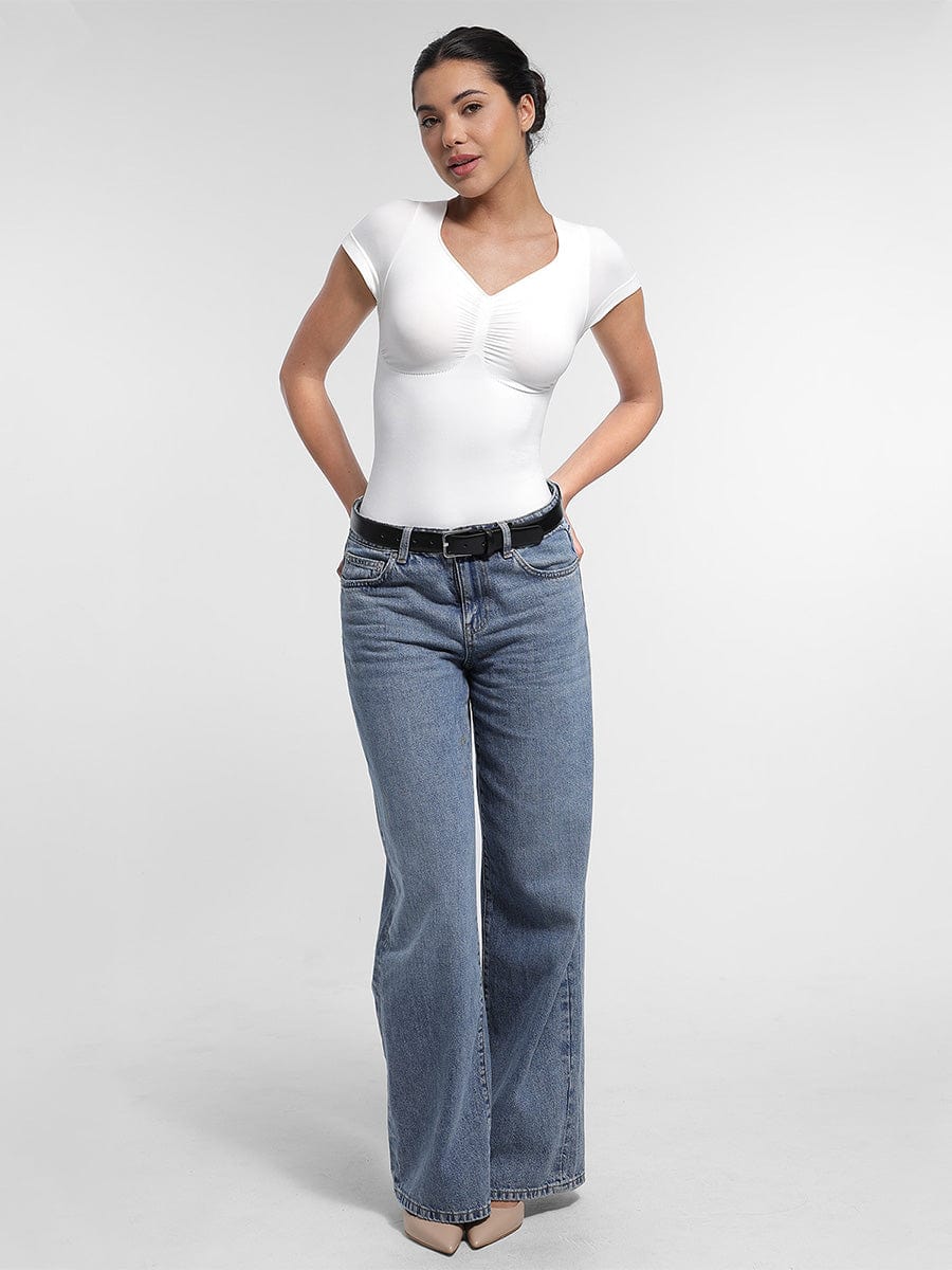 cap sleeves Bust and Waist Control Bodysuit - Auxieswear