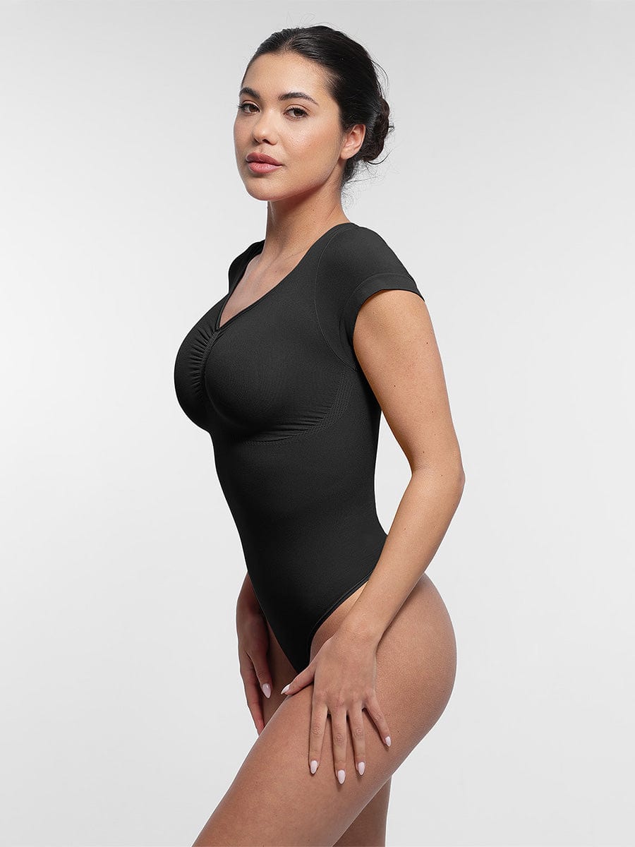 cap sleeves Bust and Waist Control Bodysuit - Auxieswear