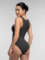 Stretch Knit Zip-Up Sleeveless Bodysuit
