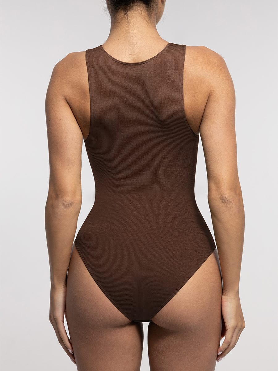 Stretch Knit Zip-Up Sleeveless Bodysuit - Auxieswear
