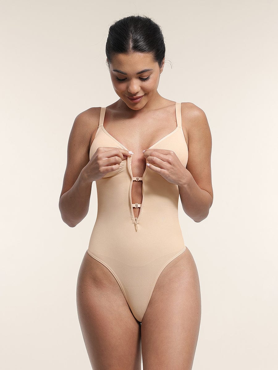 Plunge Chest Support with Inner Clips Bodysuit - Auxieswear