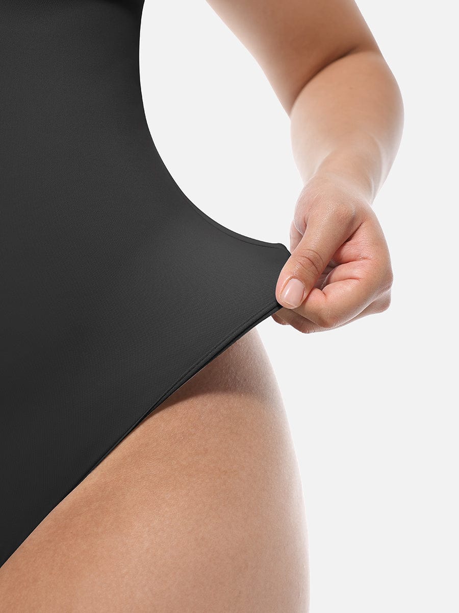 Square-Neck Short-Sleeve Tummy Control Body Shaper