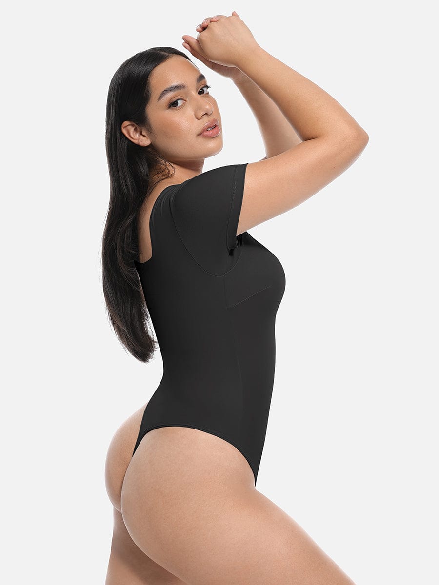 Square-Neck Short-Sleeve Tummy Control Body Shaper