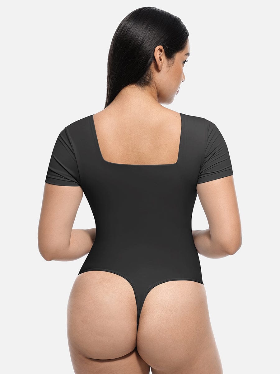 Square-Neck Short-Sleeve Tummy Control Body Shaper