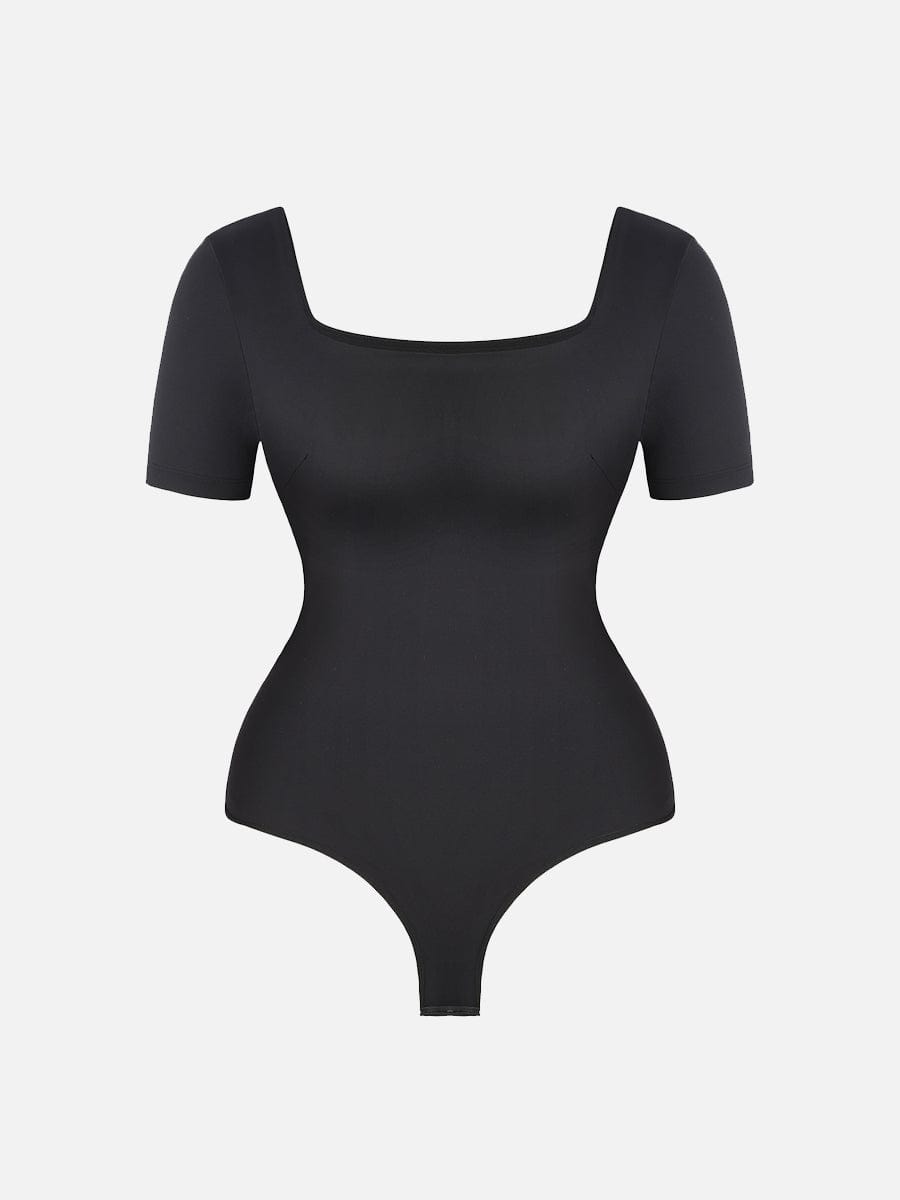 Square-Neck Short-Sleeve Tummy Control Body Shaper