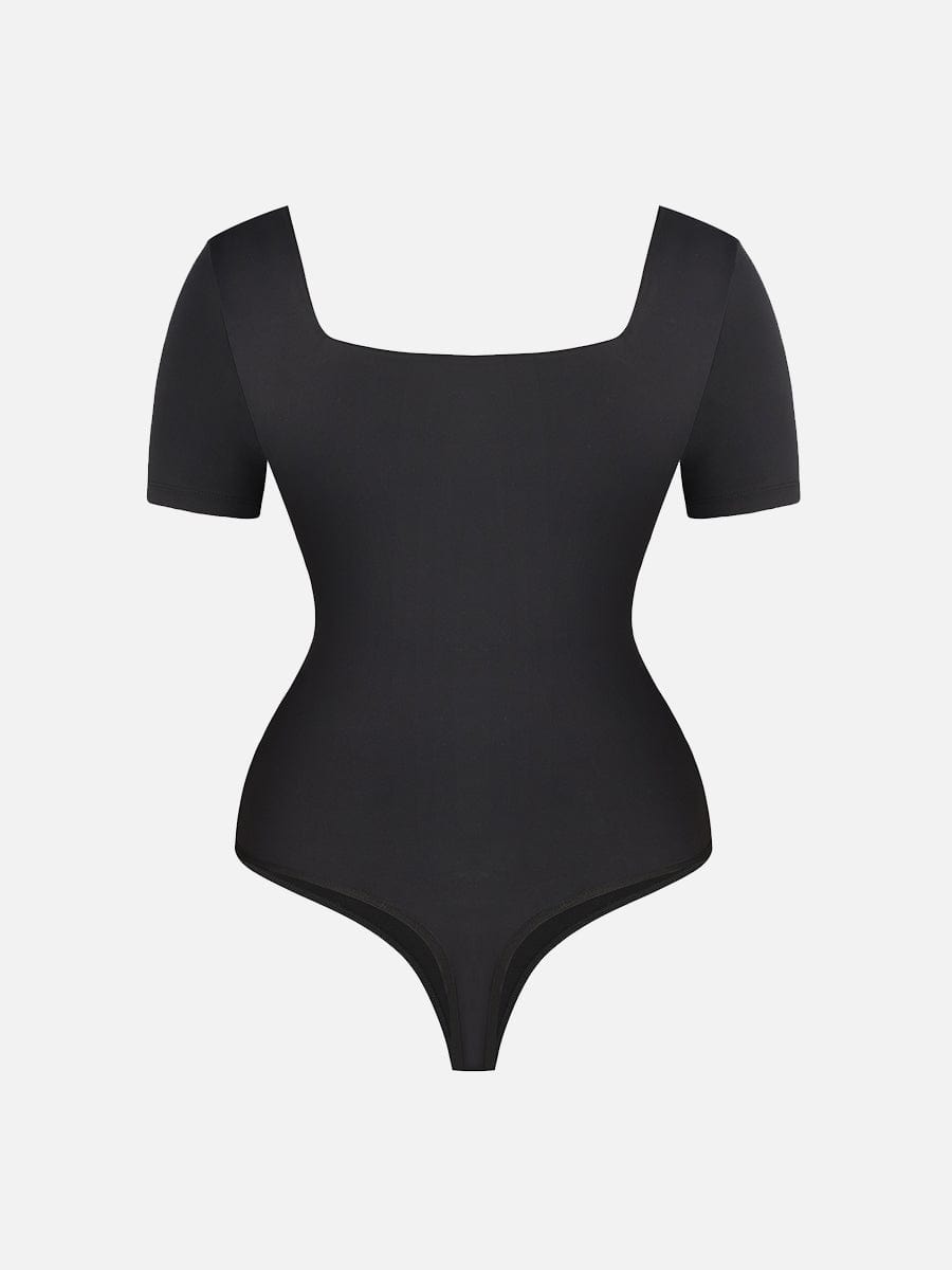 Square-Neck Short-Sleeve Tummy Control Body Shaper