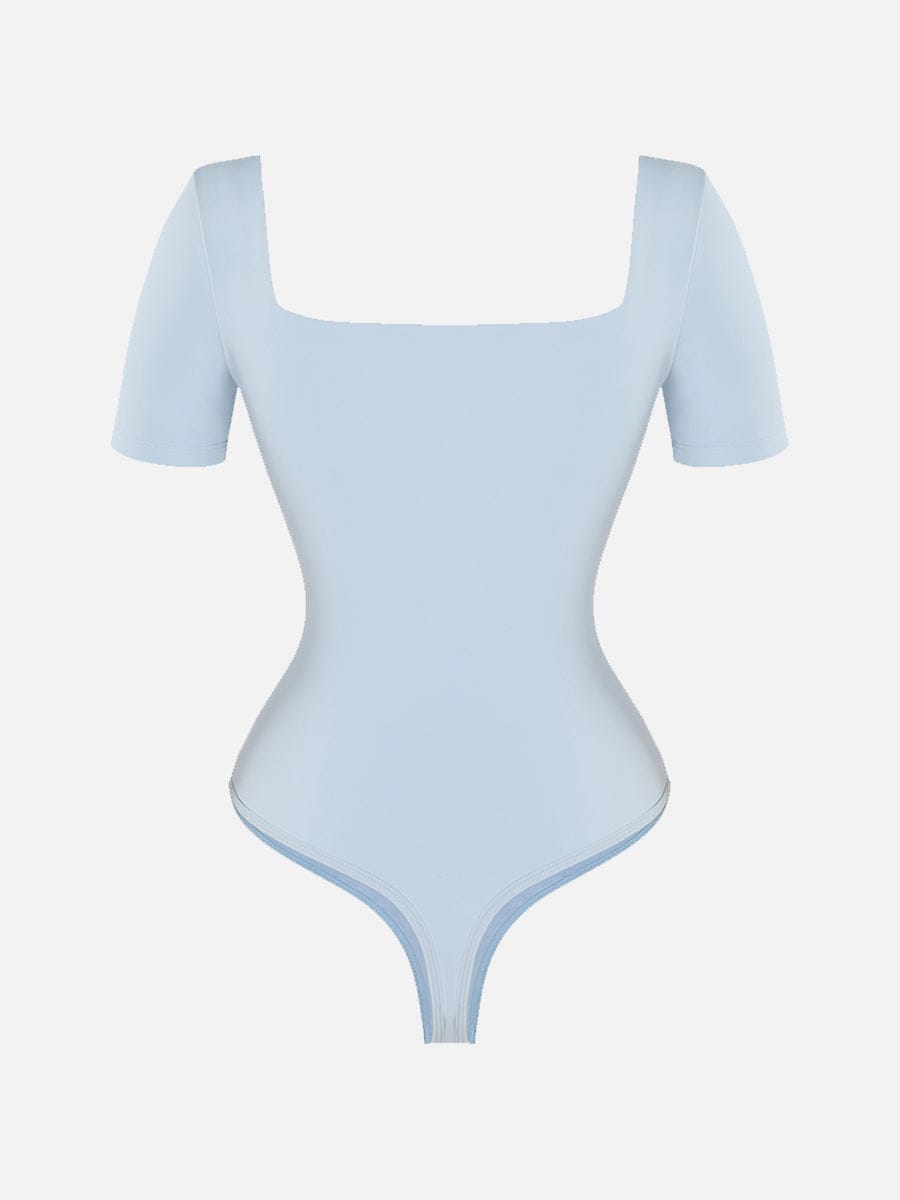 Square-Neck Short-Sleeve Tummy Control Body Shaper
