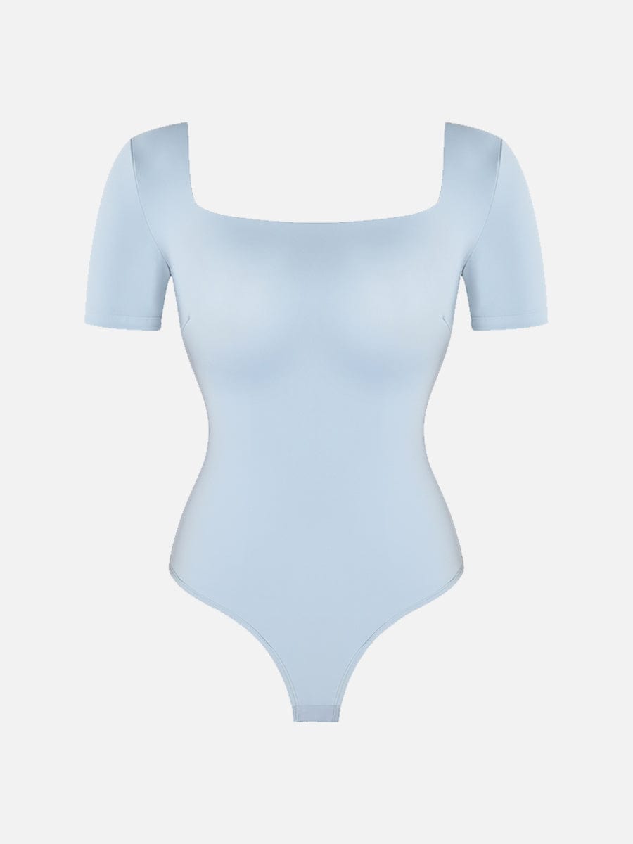 Square-Neck Short-Sleeve Tummy Control Body Shaper