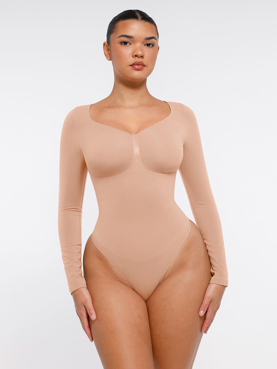Long Sleeve Chest & Tummy Control Bodysuit - Auxieswear