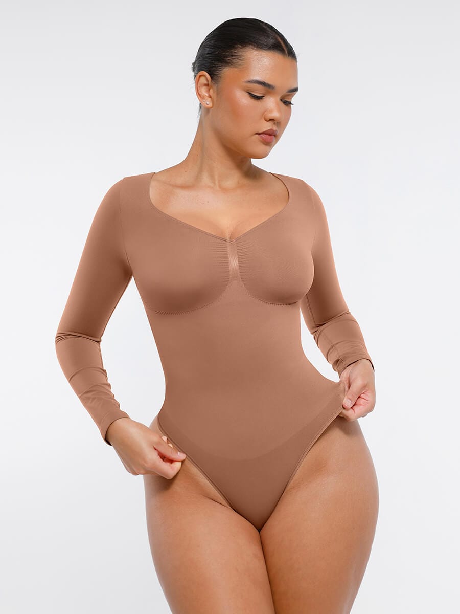 Long Sleeve Chest & Tummy Control Bodysuit - Auxieswear