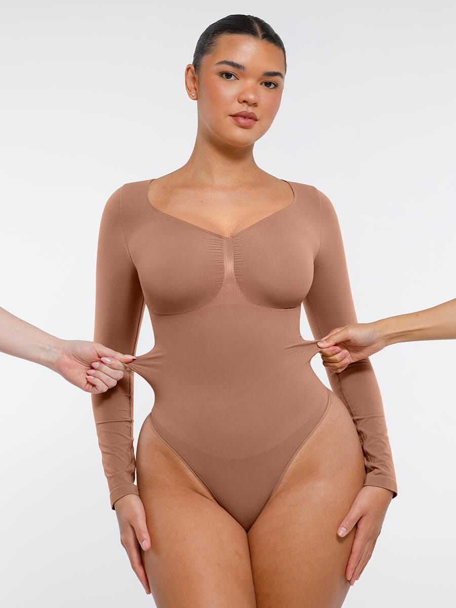 Long Sleeve Chest & Tummy Control Bodysuit - Auxieswear