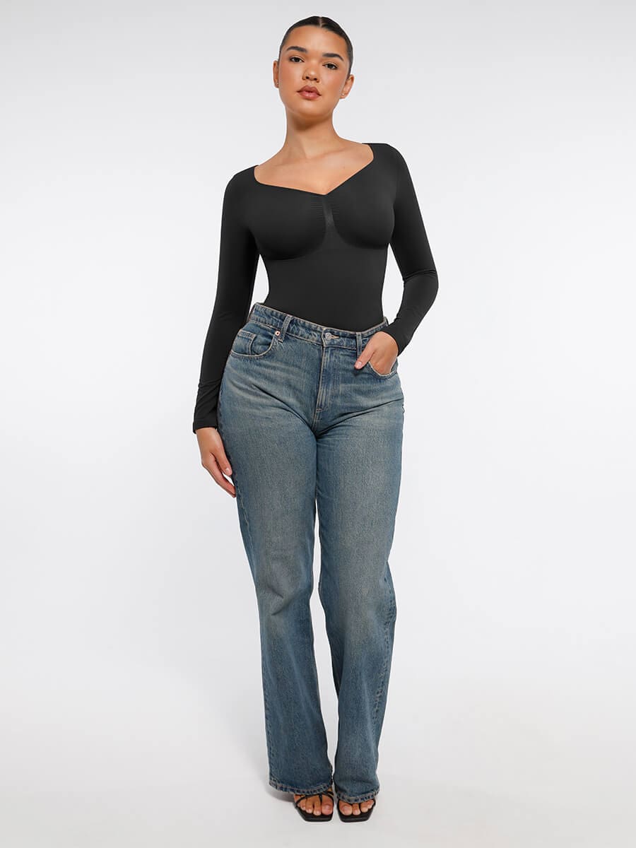 Long Sleeve Chest & Tummy Control Bodysuit - Auxieswear
