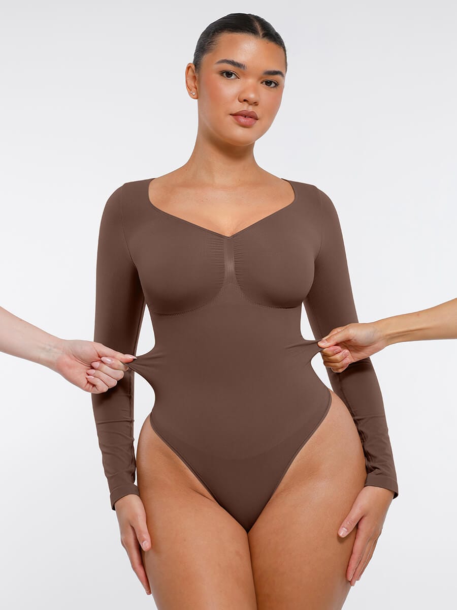 Long Sleeve Chest & Tummy Control Bodysuit - Auxieswear