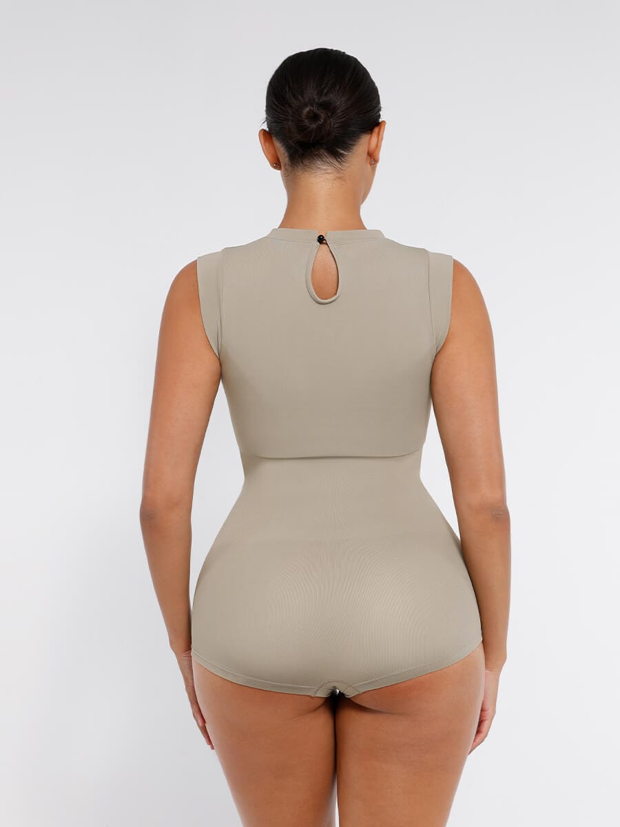 Cap Sleeve Waist & Abdomen Shaping Bodysuit - Auxieswear