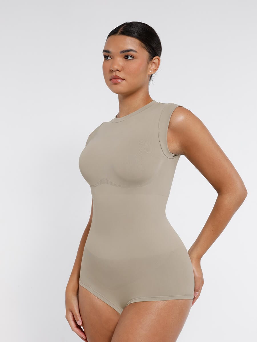 Cap Sleeve Waist & Abdomen Shaping Bodysuit - Auxieswear