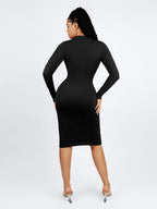 Retro Shirt Style Waist Shaping Casual Midi Dress