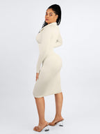 Retro Shirt Style Waist Shaping Casual Midi Dress