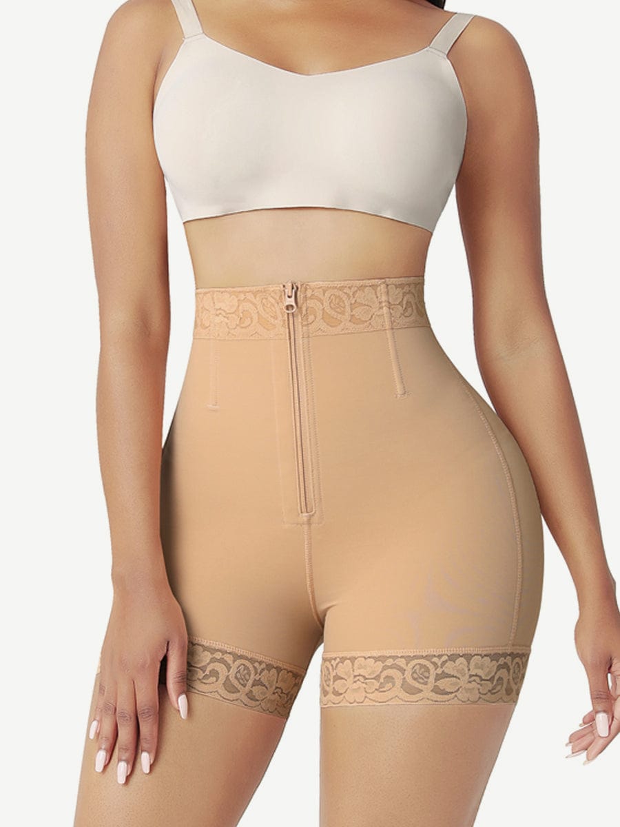 High Waist Thigh Slimmer With Front Zipper - Auxieswear
