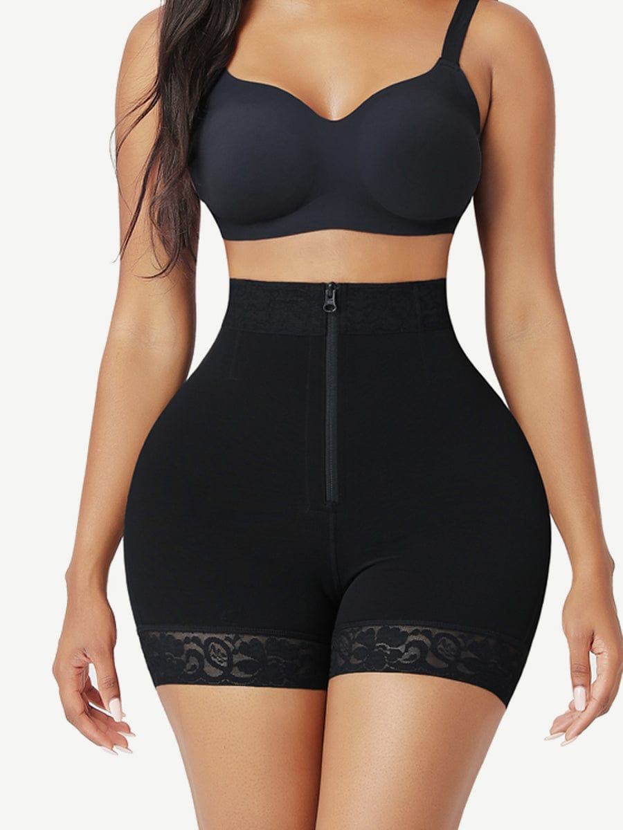 High Waist Thigh Slimmer With Front Zipper - Auxieswear