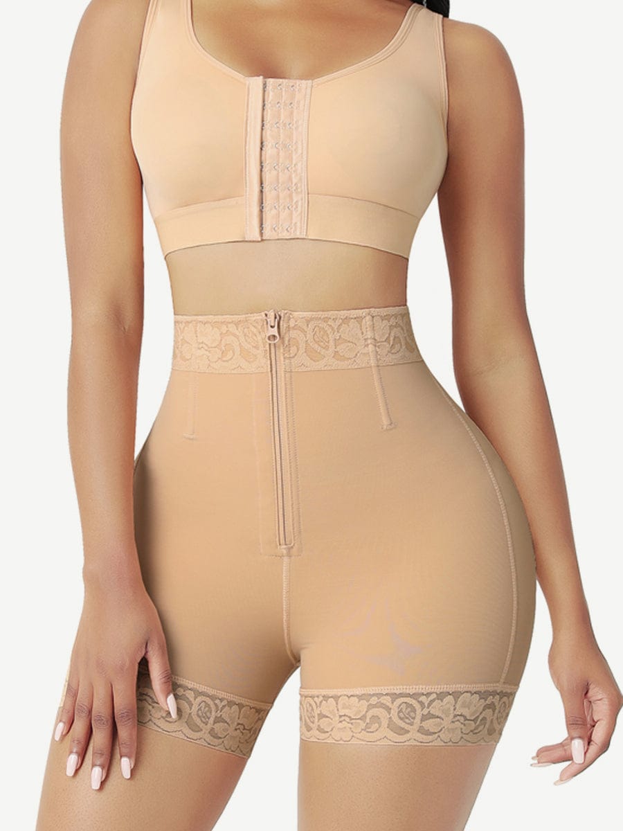 High Waist Thigh Slimmer With Front Zipper - Auxieswear