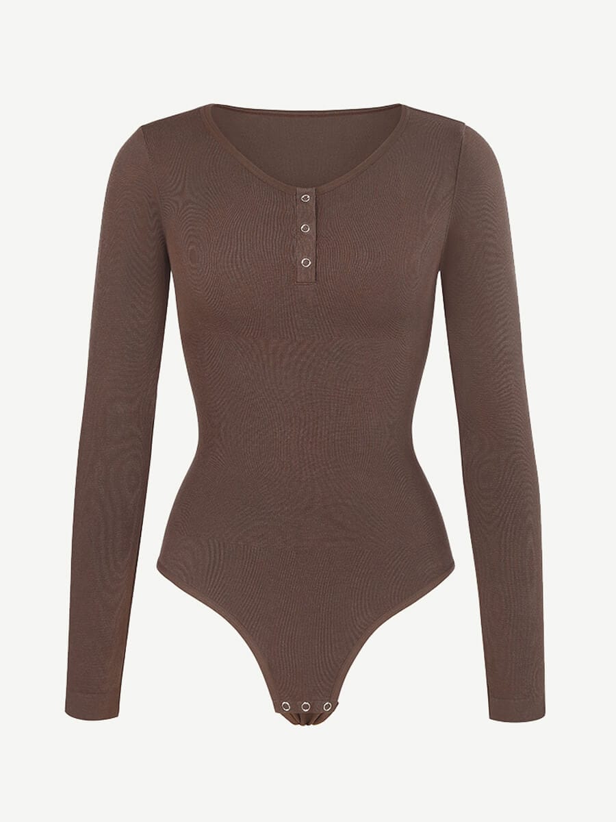 Long Sleeve Scoop Neckline Versatile Bodysuit - Auxieswear