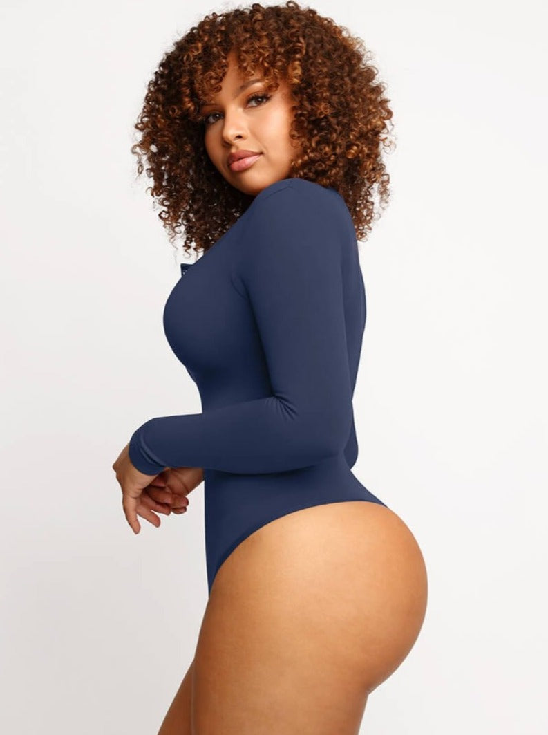 Long Sleeve Scoop Neckline Versatile Bodysuit - Auxieswear