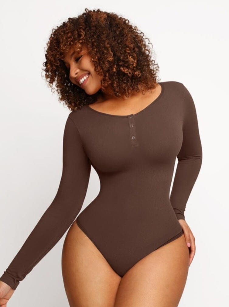 Long Sleeve Scoop Neckline Versatile Bodysuit - Auxieswear