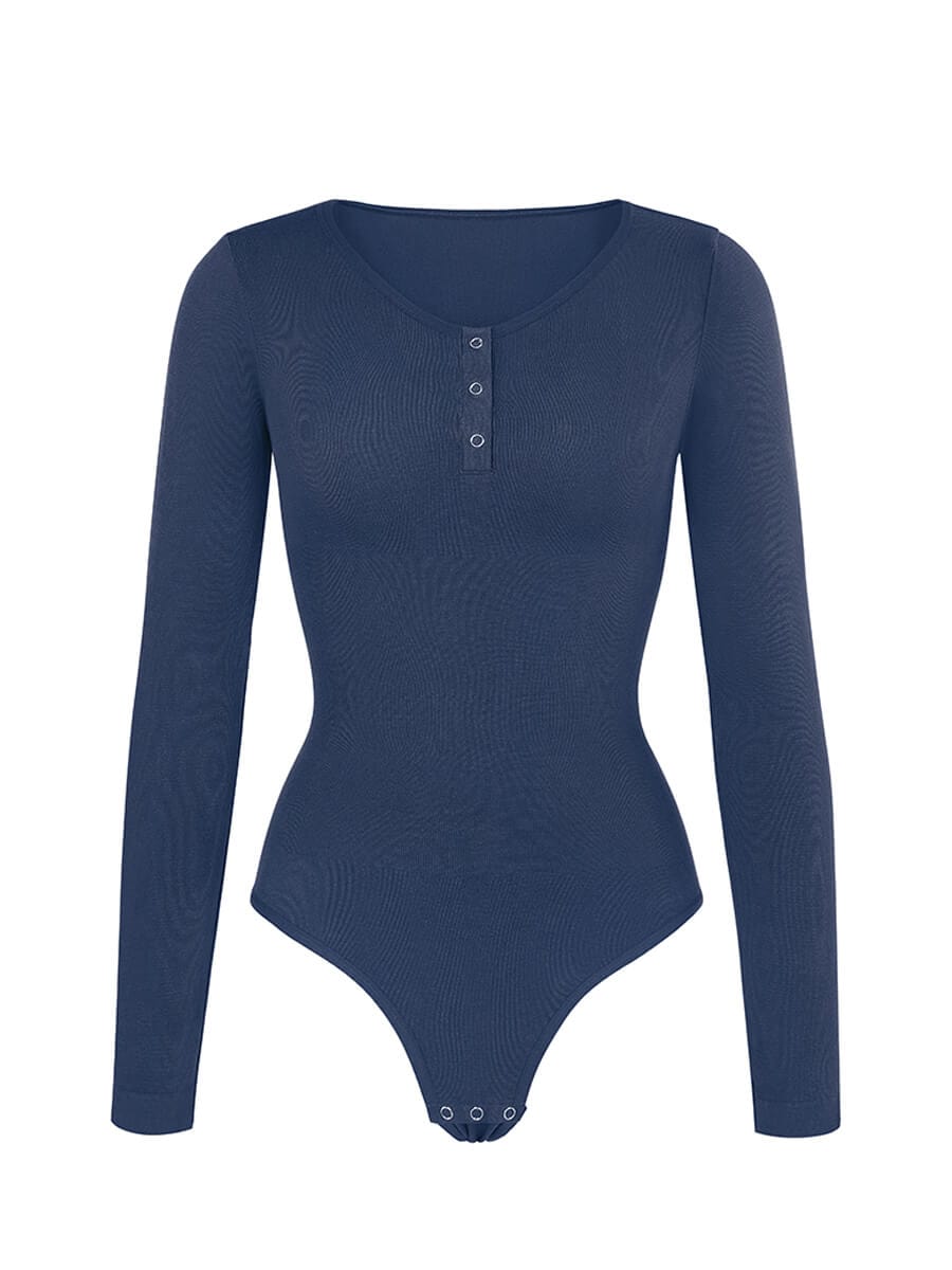 Long Sleeve Scoop Neckline Versatile Bodysuit - Auxieswear