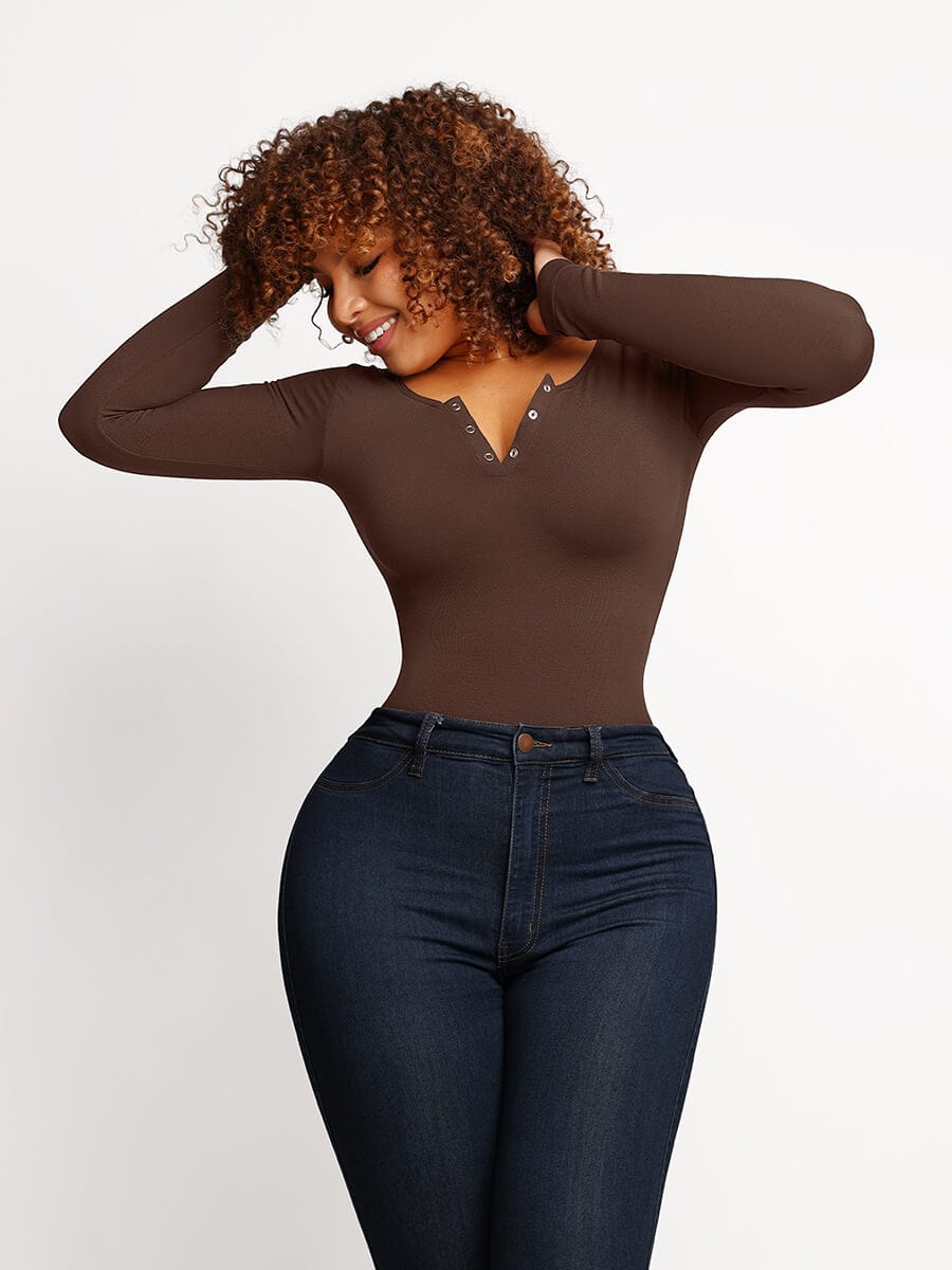 Long Sleeve Scoop Neckline Versatile Bodysuit - Auxieswear