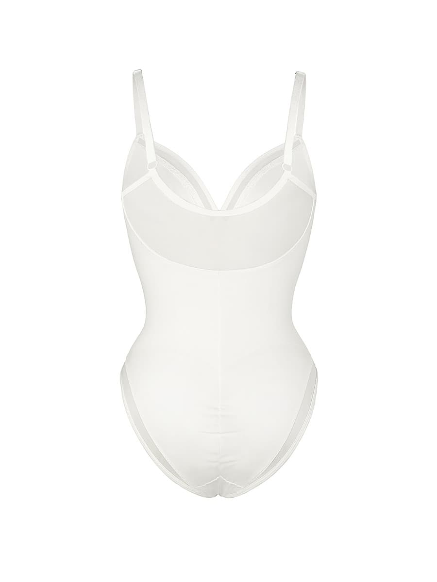 Deep V-Neck Mesh Sheer Bodysuit