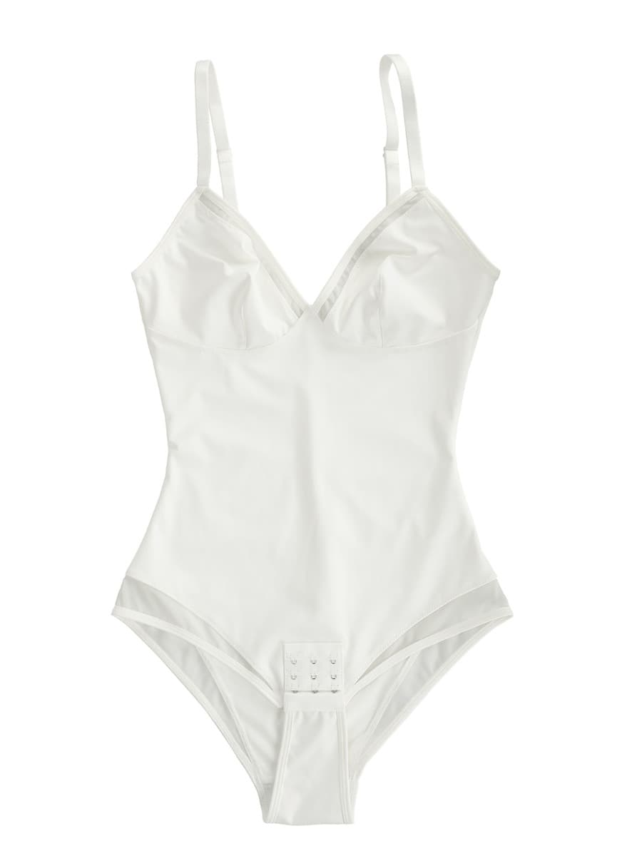 Deep V-Neck Mesh Sheer Bodysuit