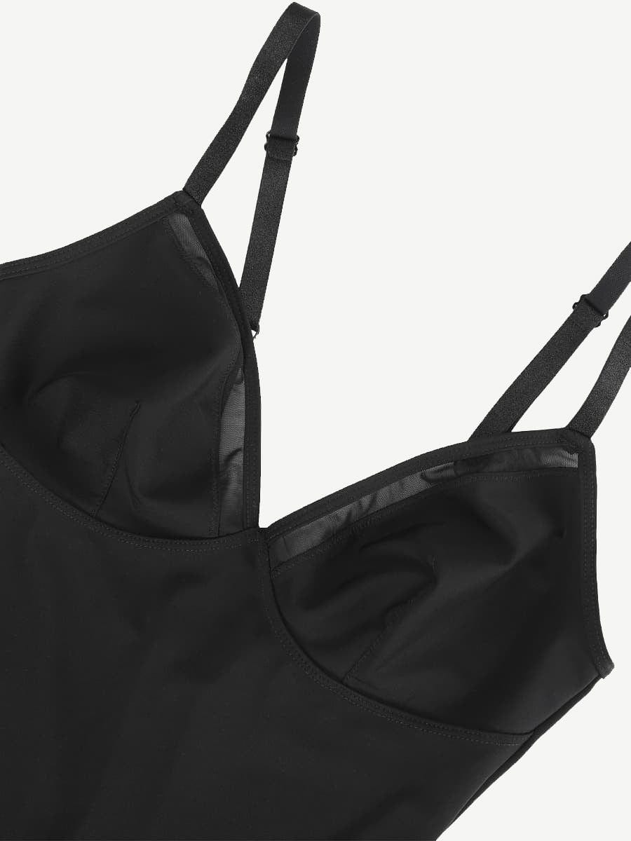 Deep V-Neck Mesh Sheer Bodysuit