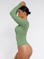 Square Neck Long Sleeve Waist Control Thong Bodysuit