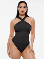 Ribbed Crossover Neck Straps Bodysuit