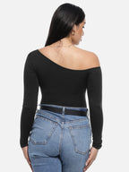 Diagonal Neck Long Sleeve waist Trimming Bodysuit