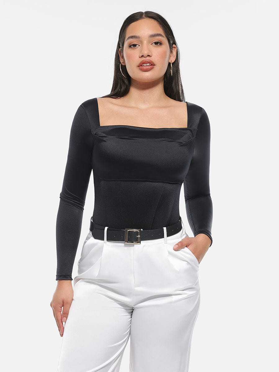 Square Neck Built in corset Sculpting Bodysuit - Auxieswear