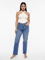 Ribbed Crossover Neck Straps Bodysuit