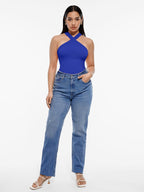 Ribbed Crossover Neck Straps Bodysuit