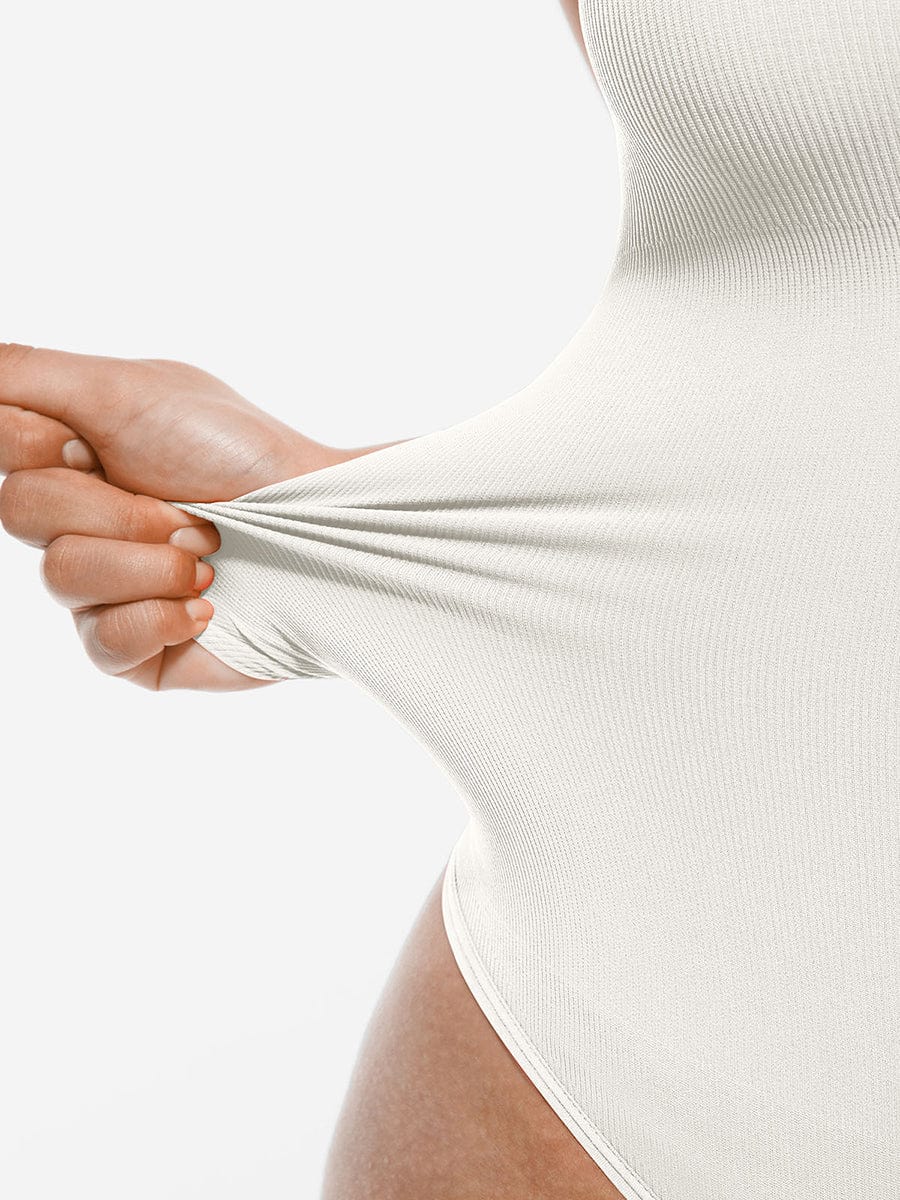 Ribbed Crossover Neck Straps Bodysuit
