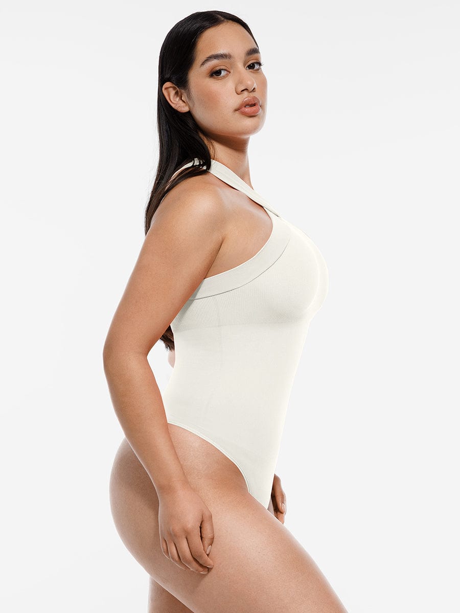 Ribbed Crossover Neck Straps Bodysuit